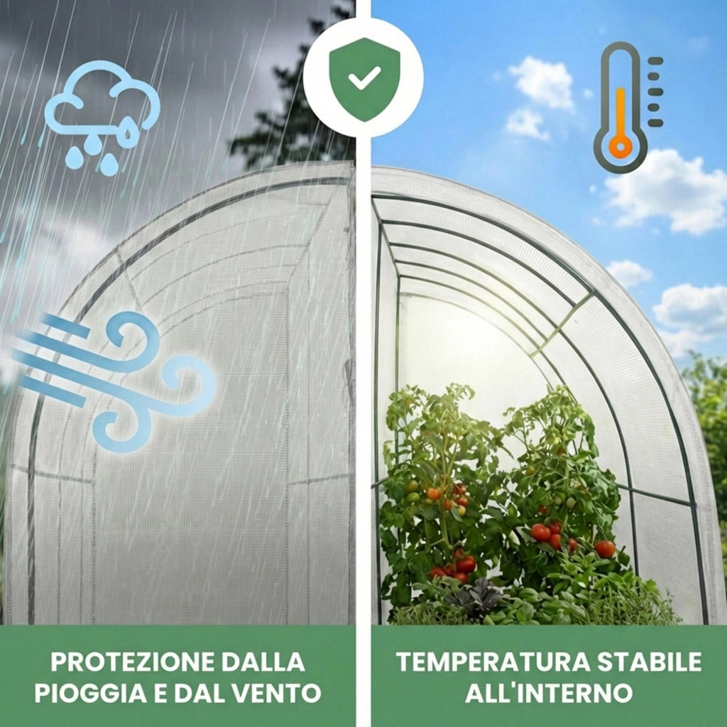 Serra da giardino addossata con struttura in metallo e telo in PE 1 porta 1 finestra Bianco 100x200x210 cm