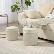 Pouf contenitore 2 pezzi con coperchio e spazio nascosto in poliestere bianco crema