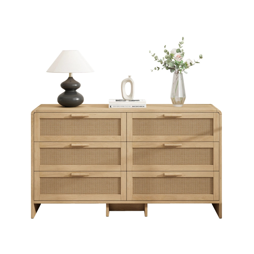 Credenza ad angolo in rattan con 6 cassetti