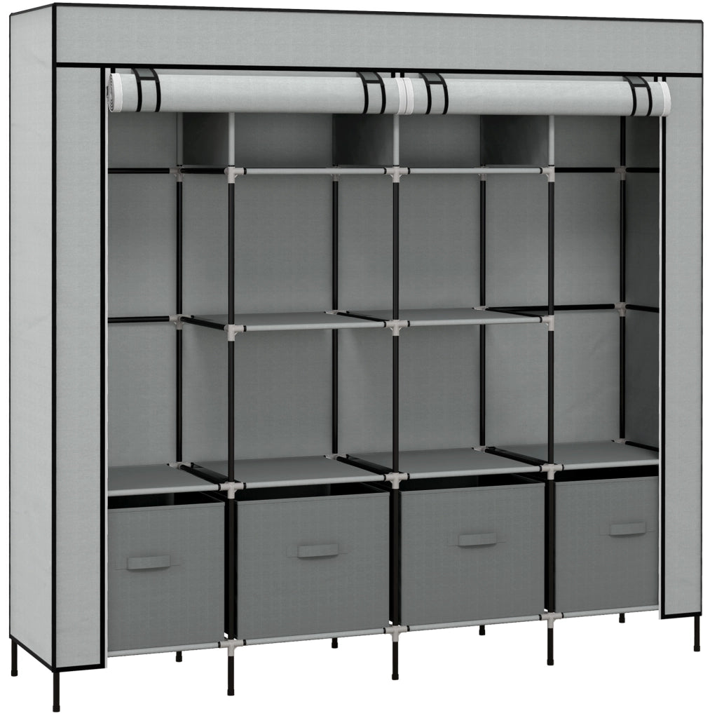 Armadio portatile 166x42.5x169.5 cm con 2 aste appendiabiti; 10 scomparti e 4 cassetti in acciaio grigio scuro