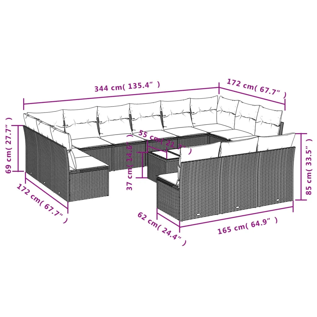 Set Divani da Giardino 14pz con Cuscini in Polyrattan Grigio 3250239