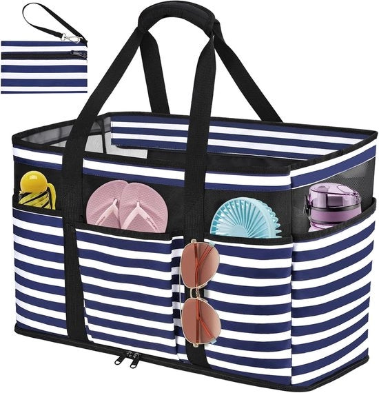 Borsa XXL per spiaggia per famiglia - Blu, impermeabile e sabbia libera con chiusura a zip