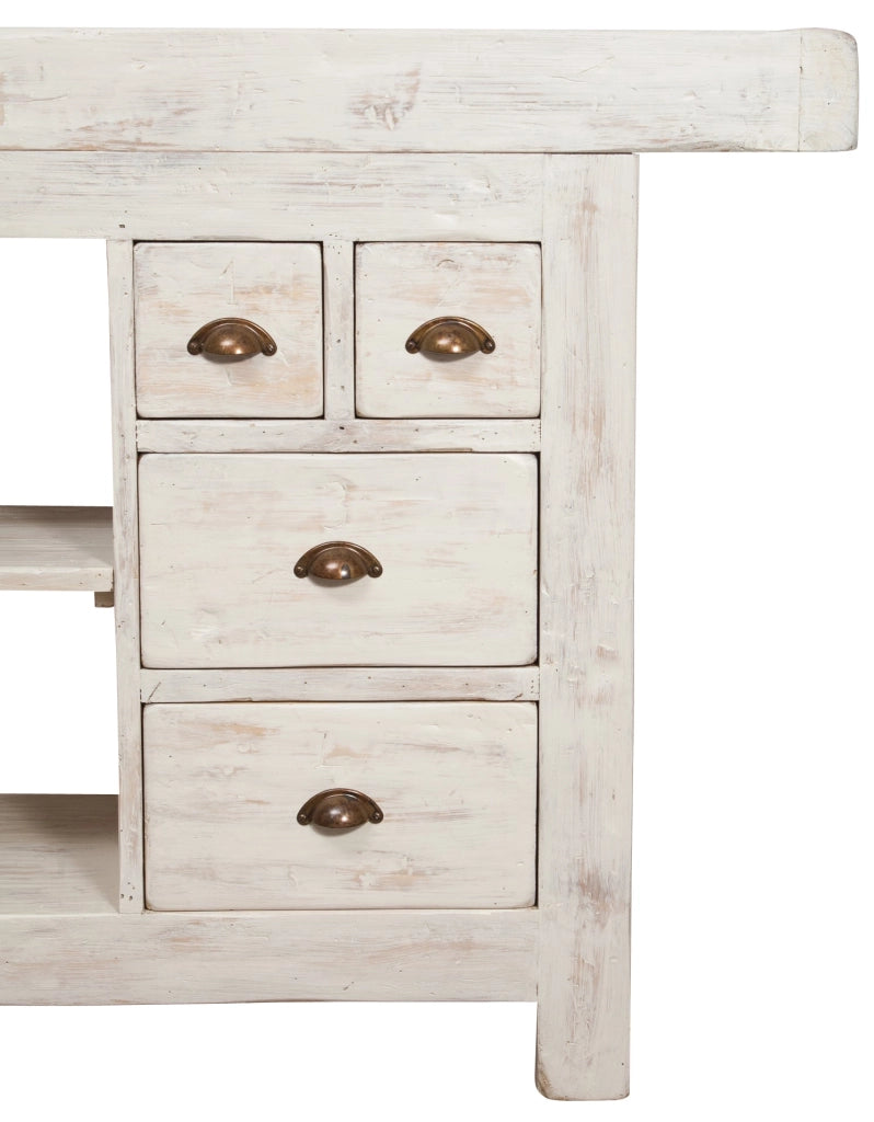 Biscottini Banco da lavoro Country in legno massello di tiglio finitura bianca anticata L116xPR63xH90 cm. Made in Italy