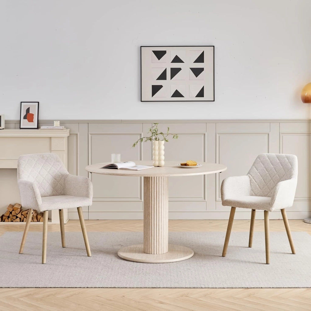 GrandCA HOME Set di 2 Sedie da Pranzo Moderne Imbottite con Braccioli in Tessuto e Gambe in Legno per Sala da Pranzo - Beige