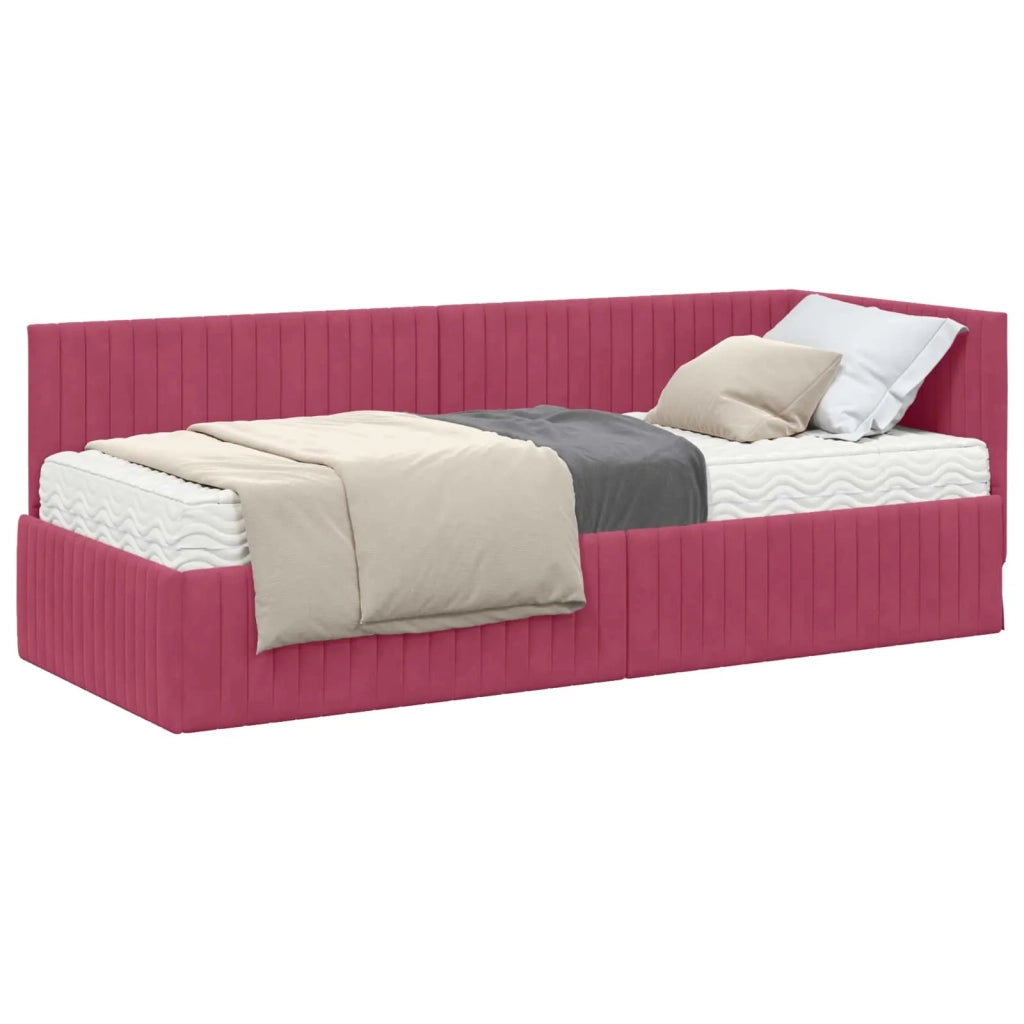 Letto singolo | Letto per adulti | Struttura Letto Angolare con Materasso 2 pcs Verde Velluto