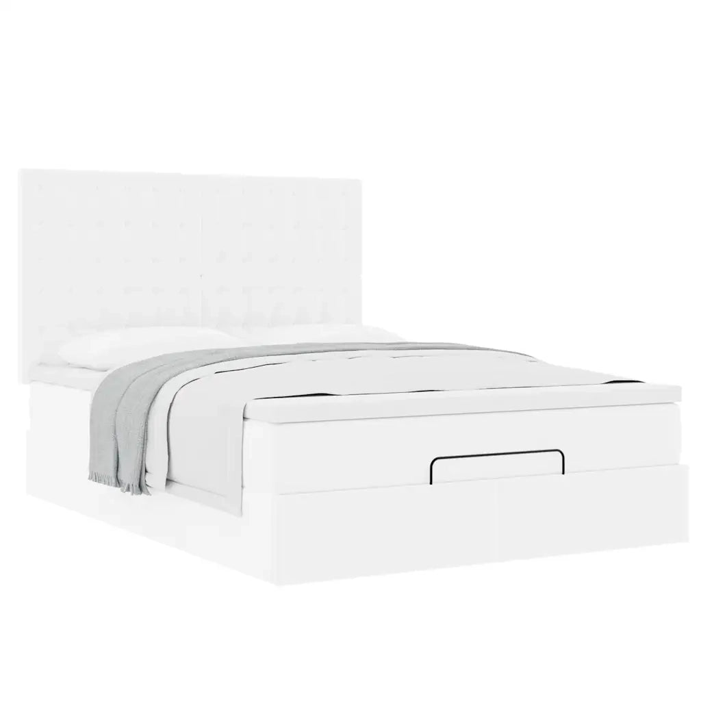 Struttura Letto Pouf con Materasso Bianco 140x200 cm Similpelle 3313007