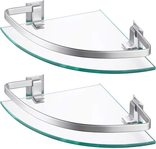 Pannello in Vetro per Parete Angolare per Bagno, da Appendere, 8mm, Pannello in Vetro per Doccia, Montaggio a Parete, Angolo, 2 Pezzi, Organizzatore in Alluminio, Argento, A4120A-P2