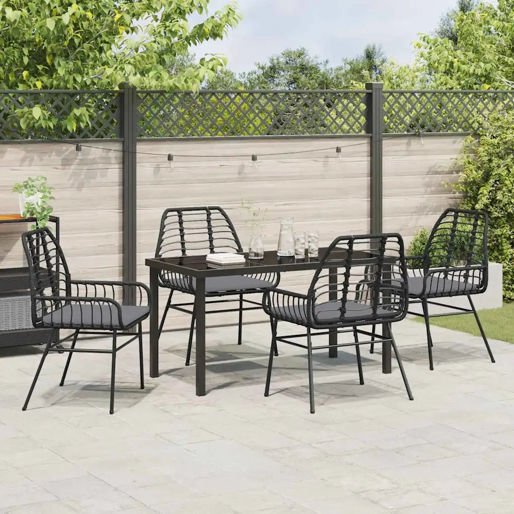 Set da Pranzo per Giardino 5 pz | Set Salotto da Giardino Nero polyrattan