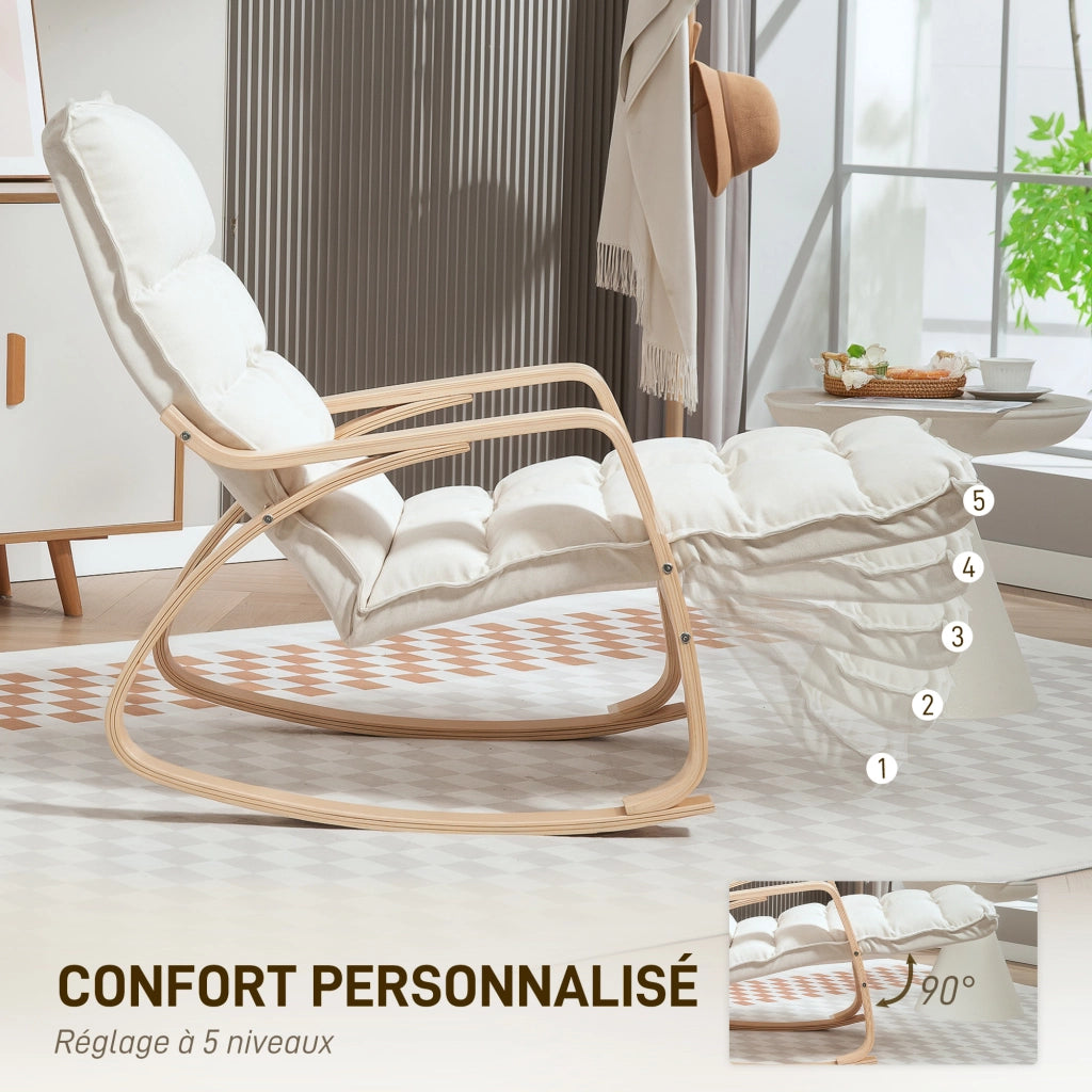 Poltrona a dondolo con poggiapiedi regolabile ¨C Minimal ¨C crema 67x92x106-123 cm