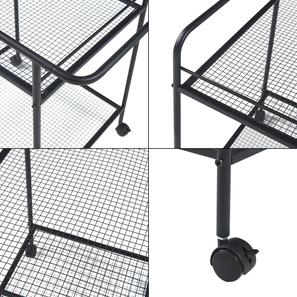 Carrello di servizio mobile contenitore per cucina/soggiorno Hole con 2 ripiani 72 x 62 x 45 cm metallo nero 03_0009223