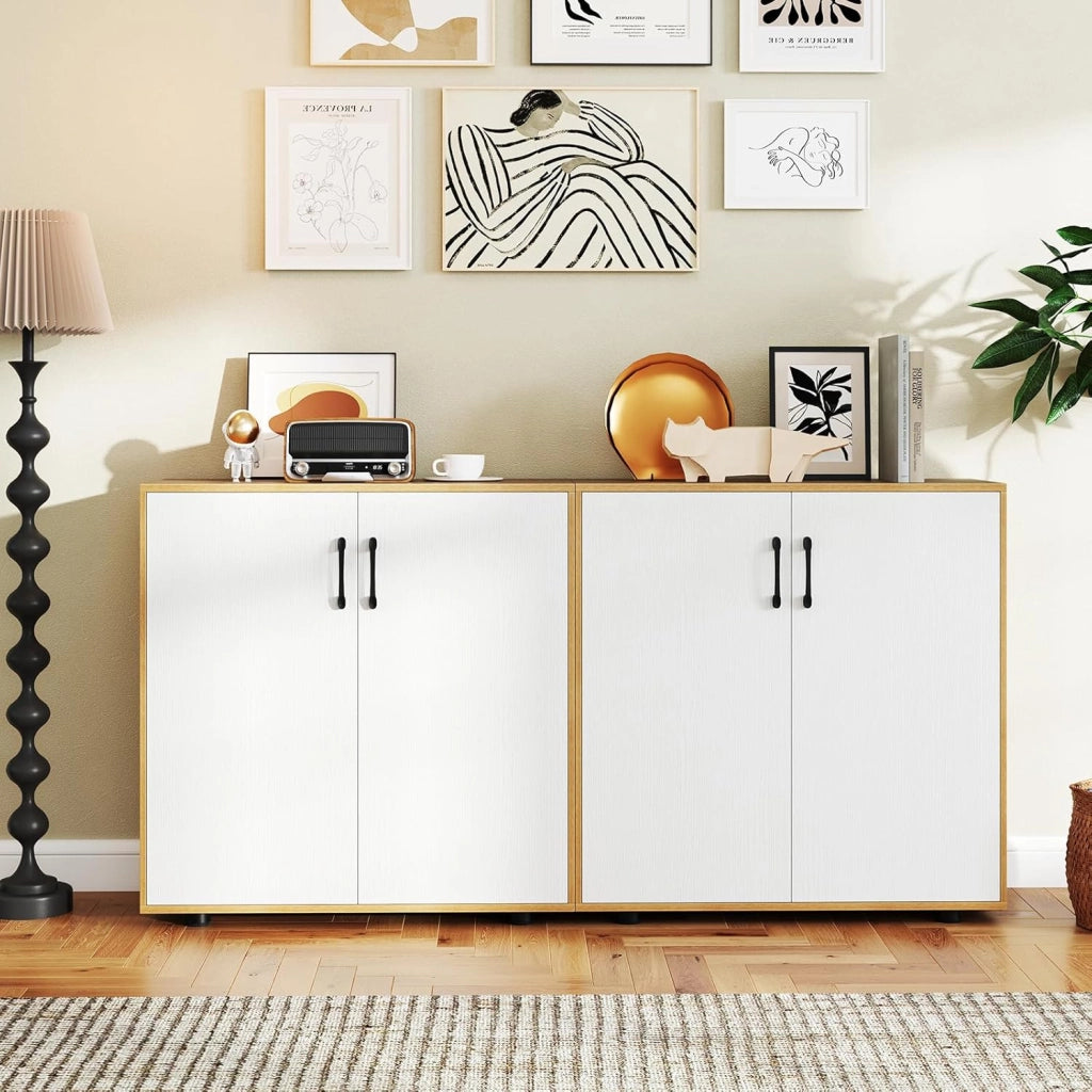 Credenza Bassa per Soggiorno con 2 Ante e Mensola Regolabile su 5 Livelli, Mobile da Cucina Moderno in Legno, Mobiletto Salvaspazio per Salotto e Ingresso, 80 x 31,5 x 82 cm (Naturale)