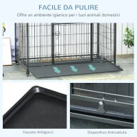 Kennel per Cani Pieghevole a Doppia Porta con Blocco, 4 Ruote con Freno e Fondo Rimovibile, 94x58x69.5 cm, Grigio