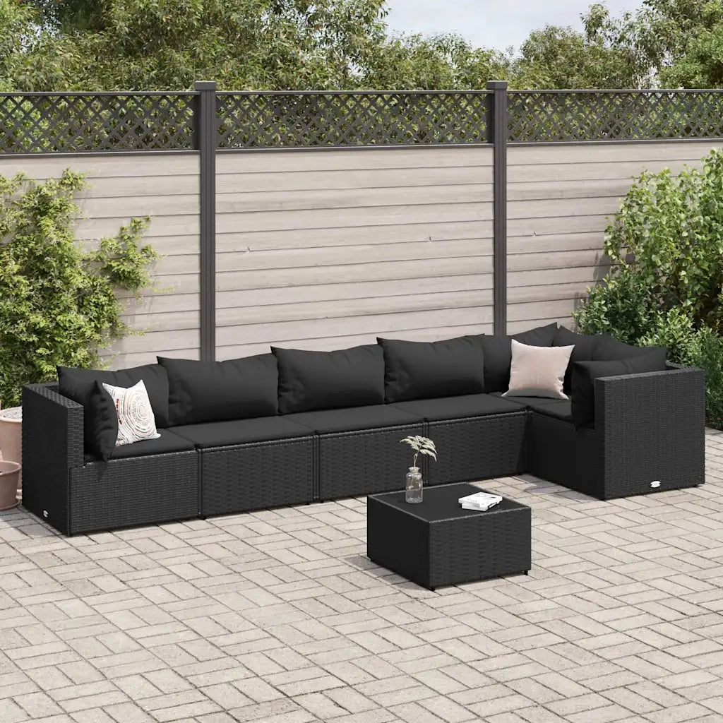 Set Salotto da Giardino con Cuscini 7pz Nero Polyrattan