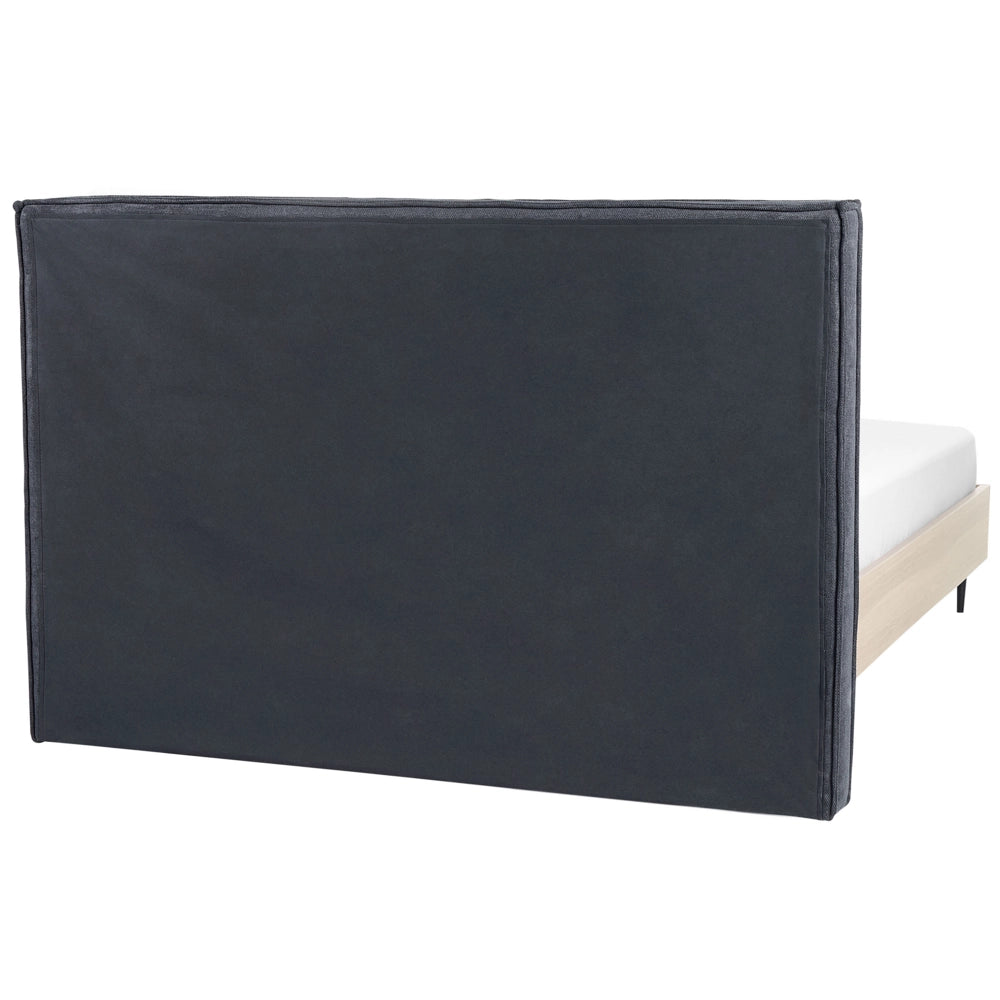 Telaio del letto grigio scuro in tessuto UE matrimoniale Dimensioni 140 x 200 cm Testiera imbottita Telaio in MDF Gambe in metallo Base a doghe in legno Camera da letto in stile moderno