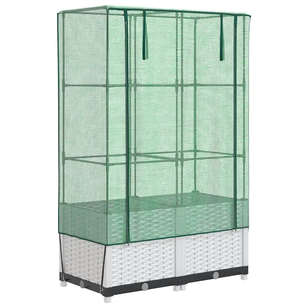 Fioriere | Cassetta per fiori | Letto Rialzato con Copertura Serra Effetto Rattan 80x40x138 cm