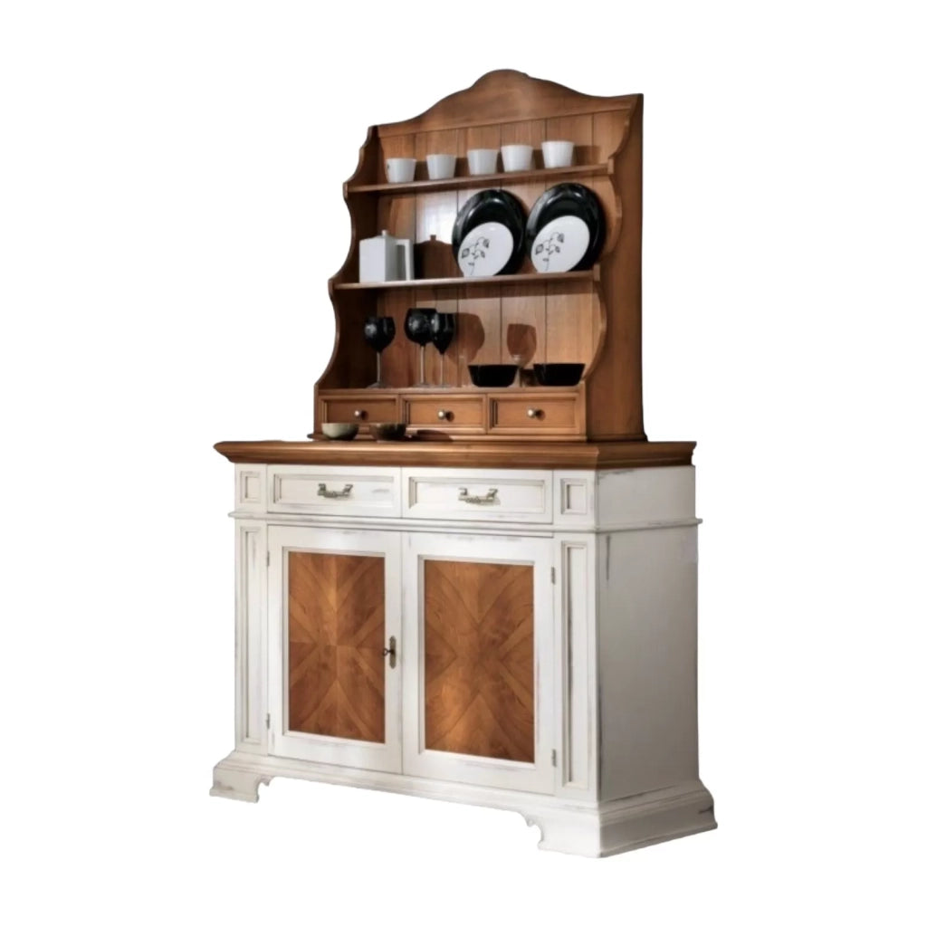 Credenza con piattaia classica legno shabby 140x48x205 - Mobili 2G