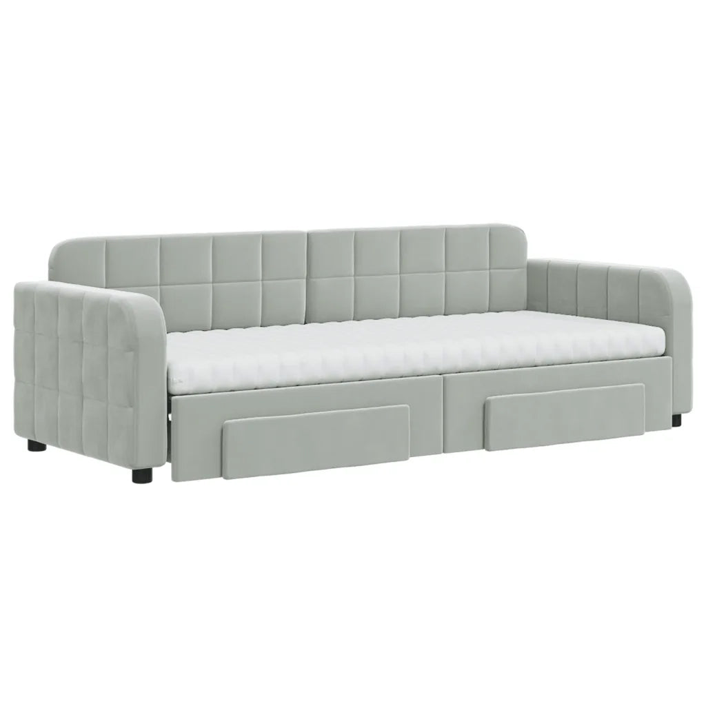 Divano Letto Estraibile Cassetti Grigio Chiaro 80x200cm Velluto 3196994