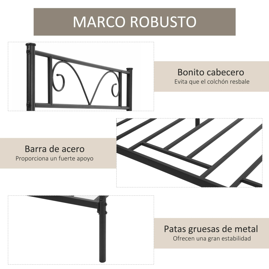 Letto Singolo in Metallo con Testiera a Farfalla ¨C Zephmum ¨C Nero 90x190x100 cm
