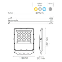 PROIETTORE LED ESUS 50W 3-4-6500K IP65 ARGENTO.