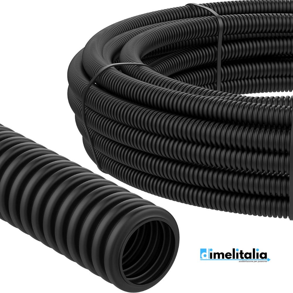 Tubo corrugato guaina cavi elettrici pieghevole pvc autoestinguente nero *** diametro 20 millimetri, lunghezza metri ...