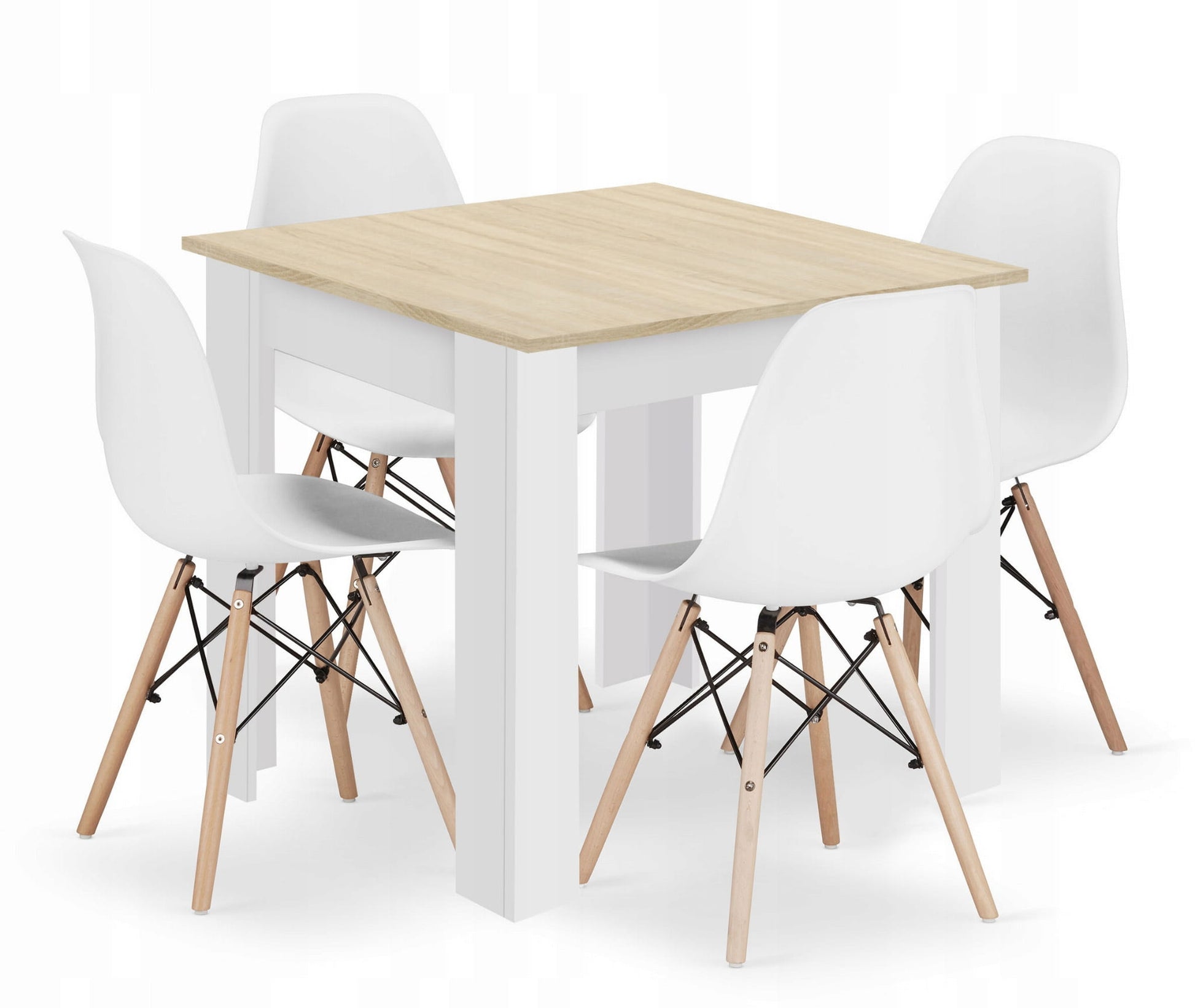 Tavolo quadrato Valora SET 80x80 rovere Sonoma + 4 sedie bianche OSAKA