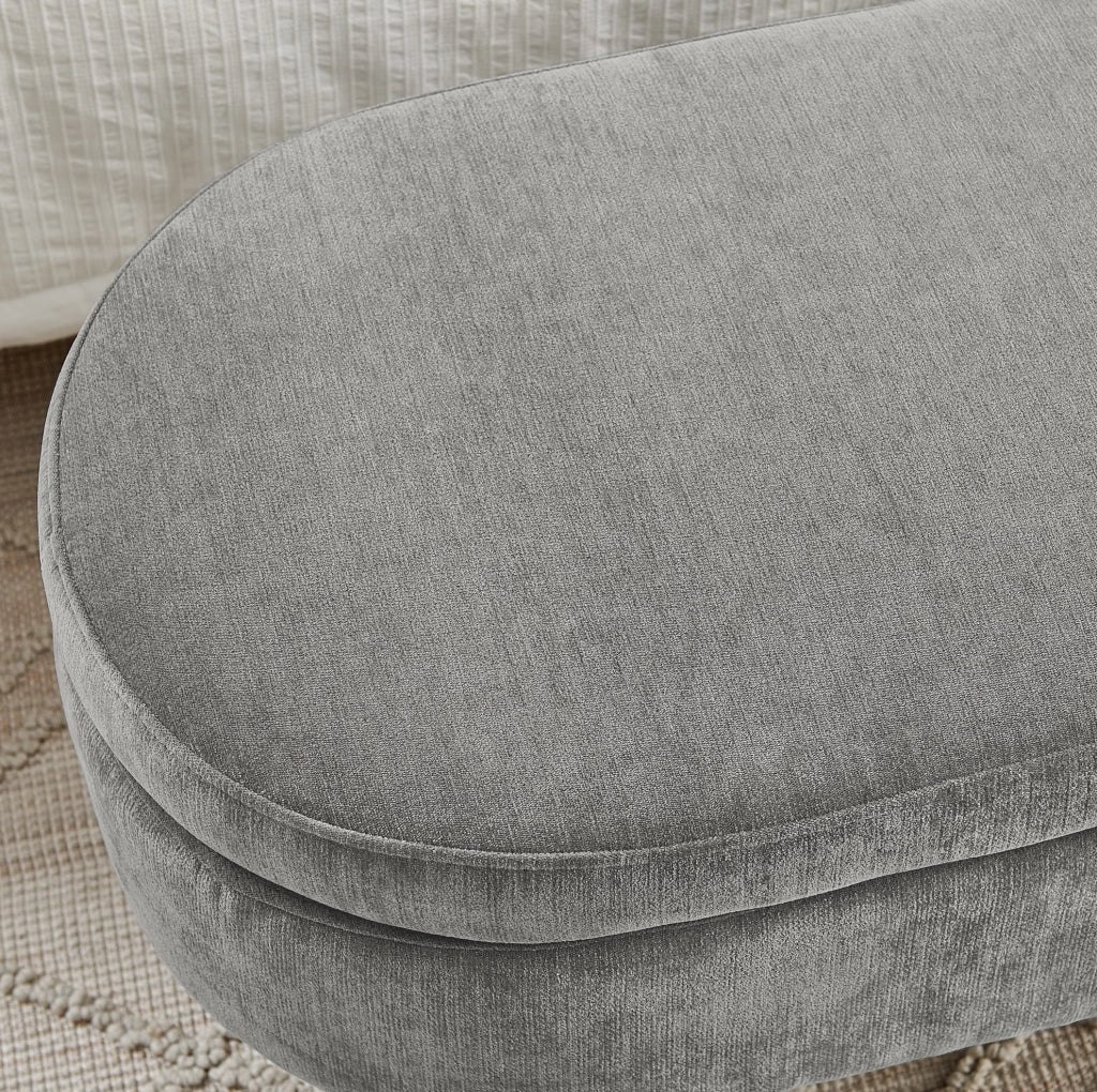 Panca contenitore ovale 110x40x42 cm in chenille grigio scuro con vano 20L