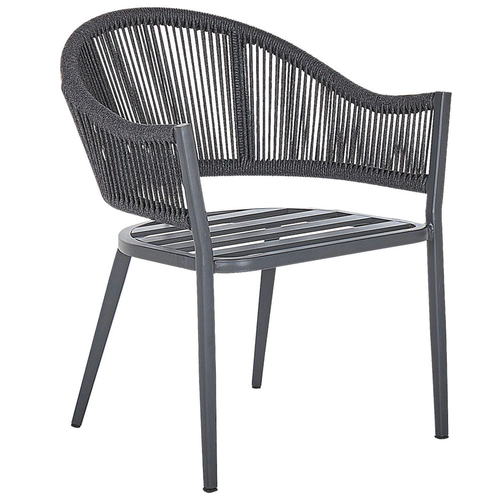 Set di 2 Sedie da Pranzo da Giardino Struttura in Metallo Grigio con Cuscini in Corda Design Moderno