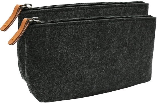 Set di 2 borse in pelle sintetica, piccola e multifunzionale, ideale per ragazze e adolescenti, borse per scuola, ufficio, occhiali e cosmetici - grigio scuro