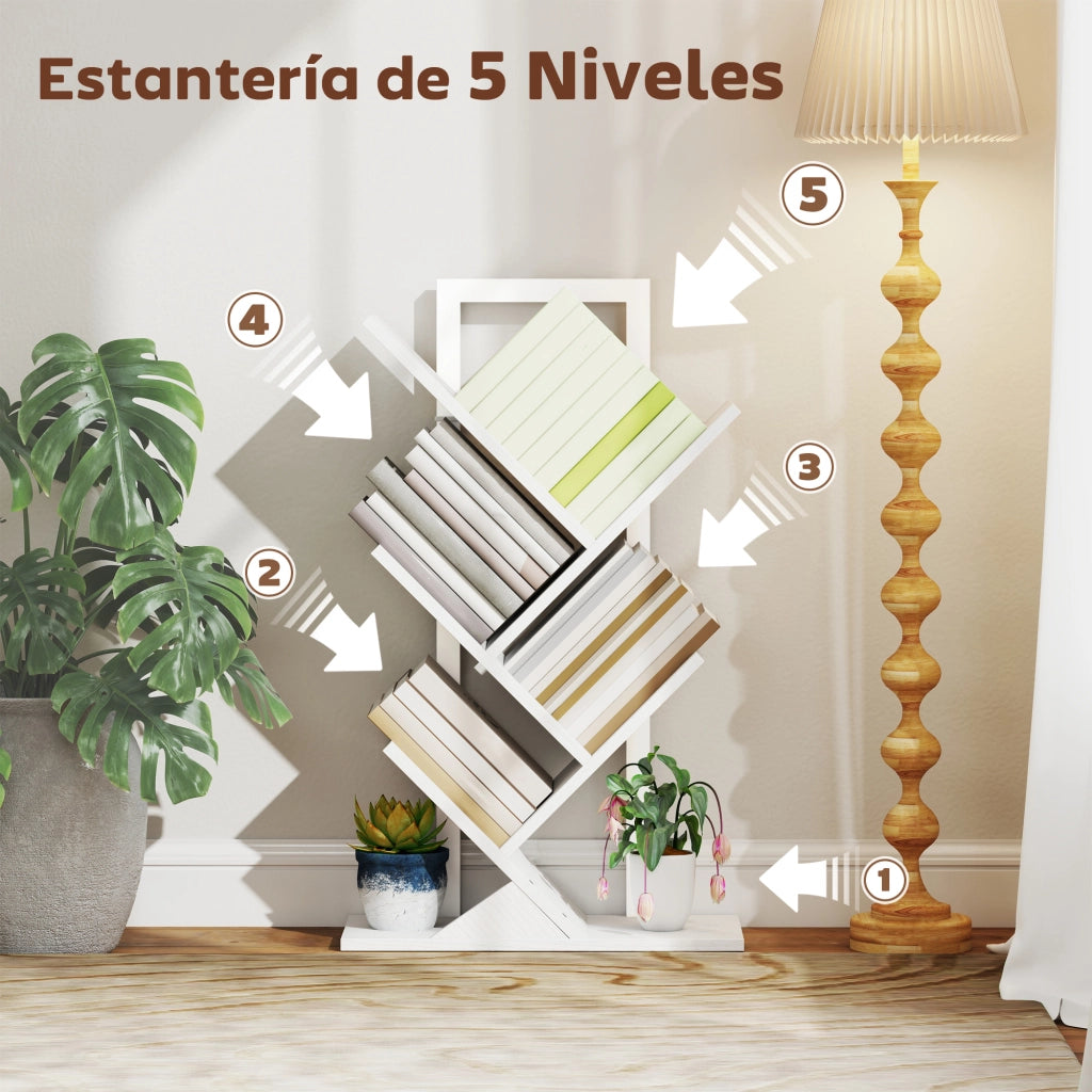 Libreria a Forma di Albero con 5 Ripiani ¨C zephmum ¨C Bianco 50x24x82 cm