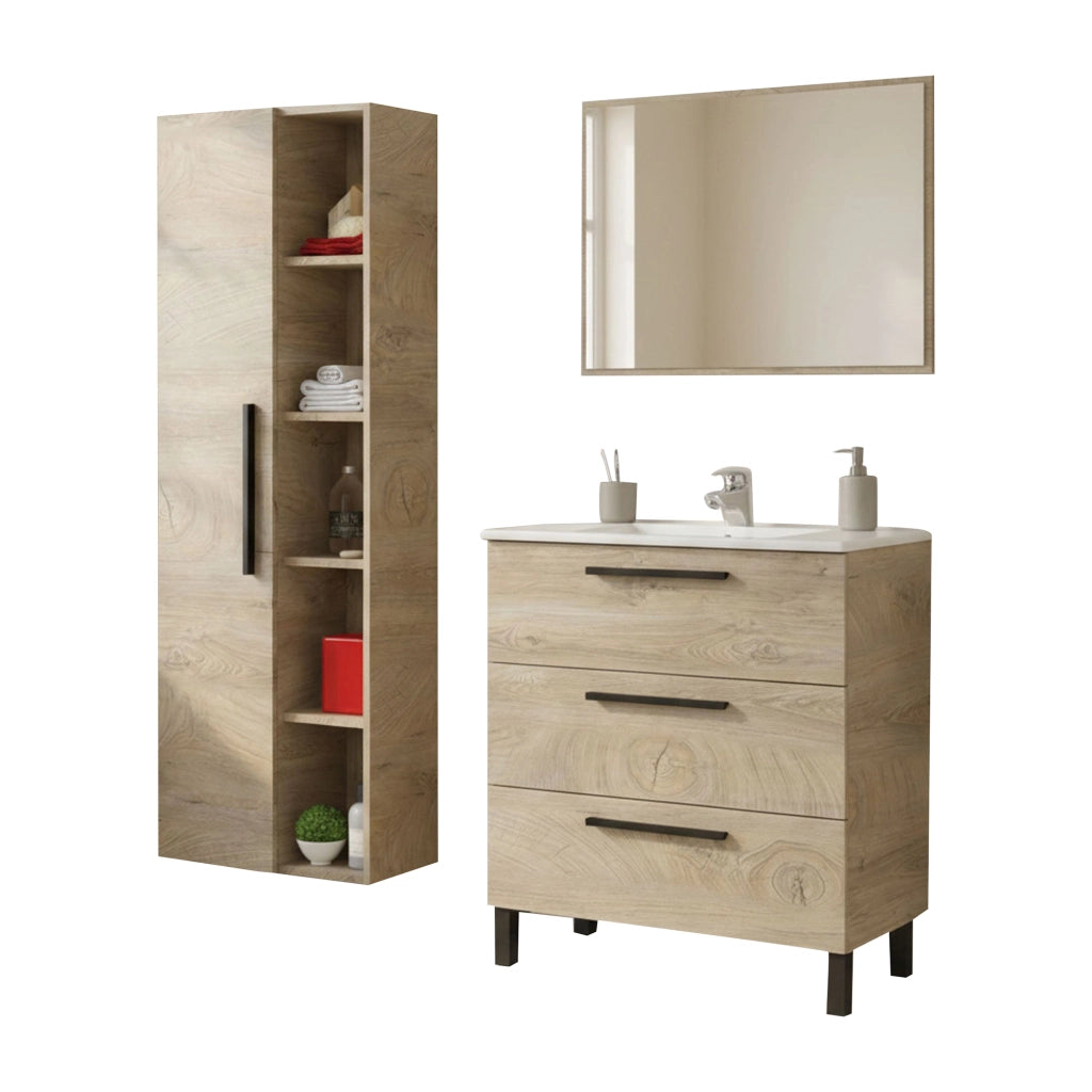 Rosate, set Mobili Bagno Specchio Incluso, Marrone Quercia