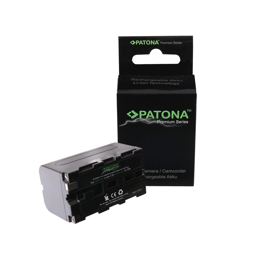 Patona NP-F 750 Batteria agli ioni di litio compatibile Sony NPF, 4400 mAh, 7,4 V, 32,6 Wh, per fotocamere, videocamere, luci LED, accessori fotografici