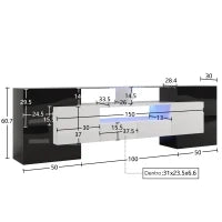 Elegante TV mobile con Pannello Basso, Luminoso Bianco e Nero Lucido, LED Illuminazione, Mobili Soggiorno - Design Moderno, Superficie in Vetro Elegante, Nero