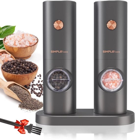 Set di Pezzettatori Elettrici a Batteria da 2 Pezzi - Rotor Ceramico Regolabile e Comando a Simple Touch - Grigio
