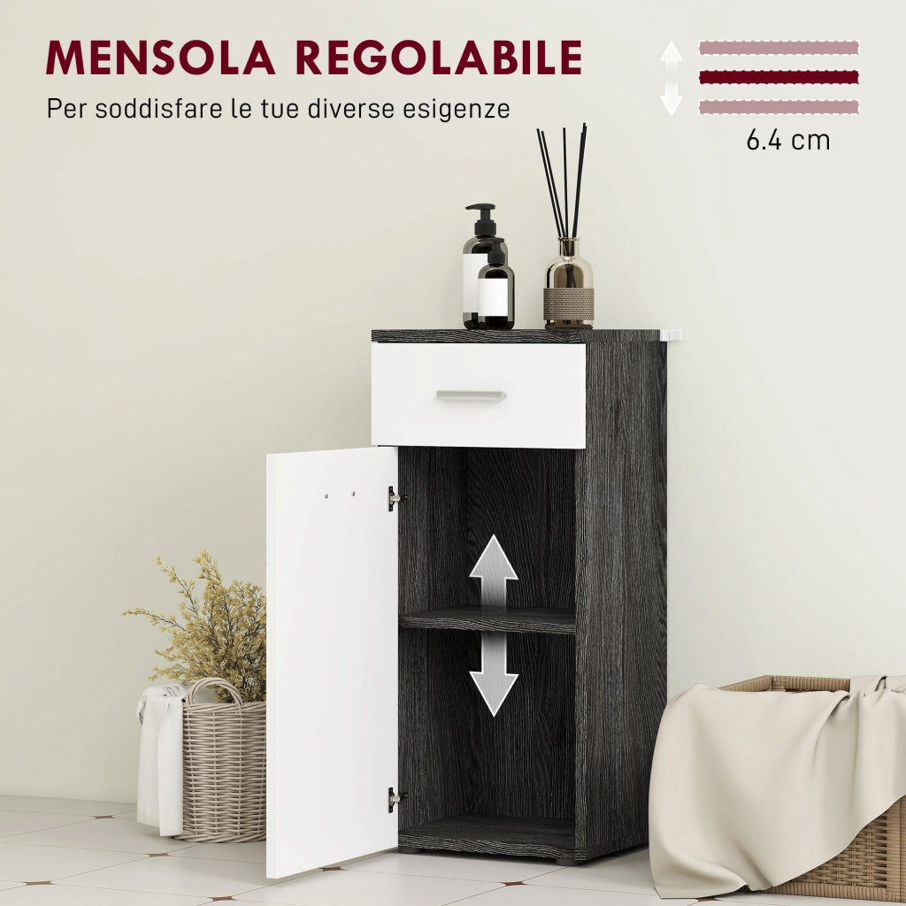 Mobile Bagno con Cassetto e Armadietto in Legno, 35x30x77.5cm, Bianco e Nero