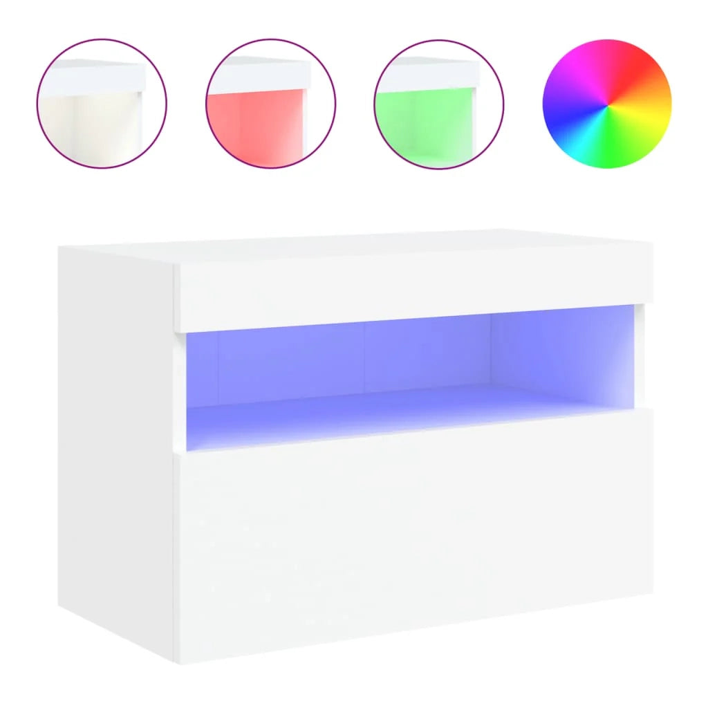 Mobile TV multimediale scaffale TV credenza mobile TV sala da pranzo soggiorno camera da letto montaggio a parete con luci LED 60 x 30 x 40 cm bianco 02_0027898