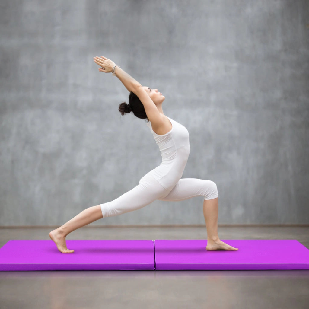 Tappetino yoga pieghevole materassino ginnastica spessore multifunzionale e antiscivolo 180x60x4cm Viola
