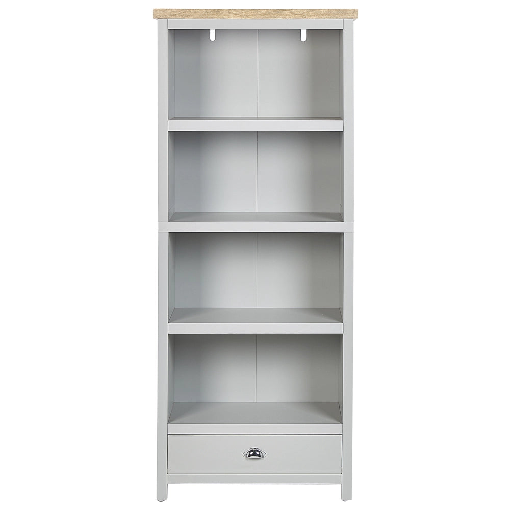 Libreria in Truciolare di Legno Chiaro Grigio 4 Ripiani Contenitori Corti Stile Scandinavo Tradizionale