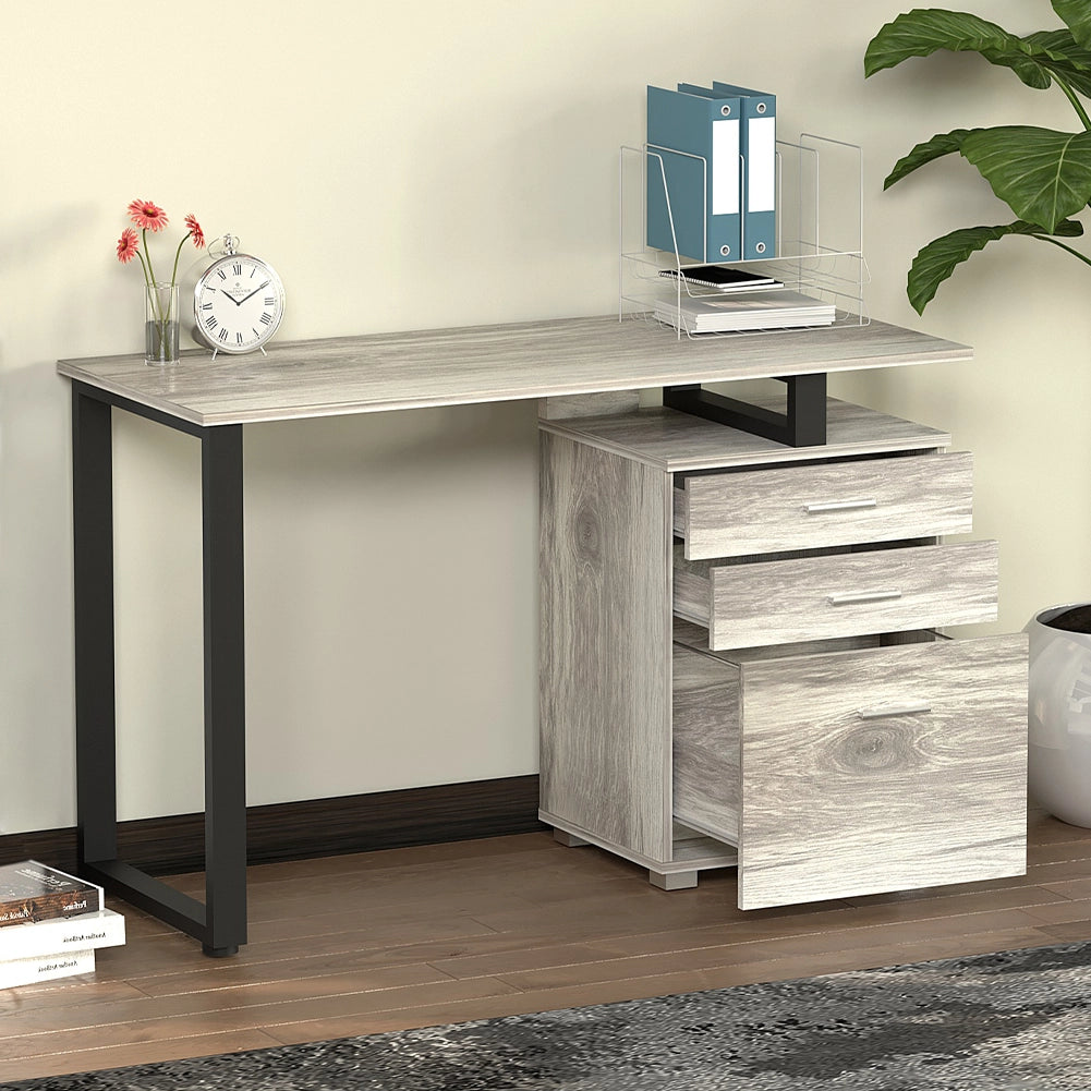 Scrivania con Cassettiera Tavolo Porta Pc Computer Acciaio Legno Ufficio Grigio