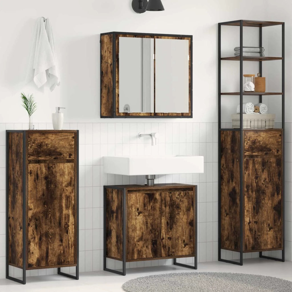 Set di mobili per il Bagno | Armadio da bagno Rovere fum¨¦ Legno multistrato
