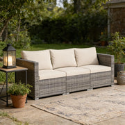 Divano da Giardino a 3 Posti in Rattan con Cuscino Imbottito, Mobili per Terrazza e Balcone, Colore Beige, 193 x 67 x 61,5 cm (Beige)