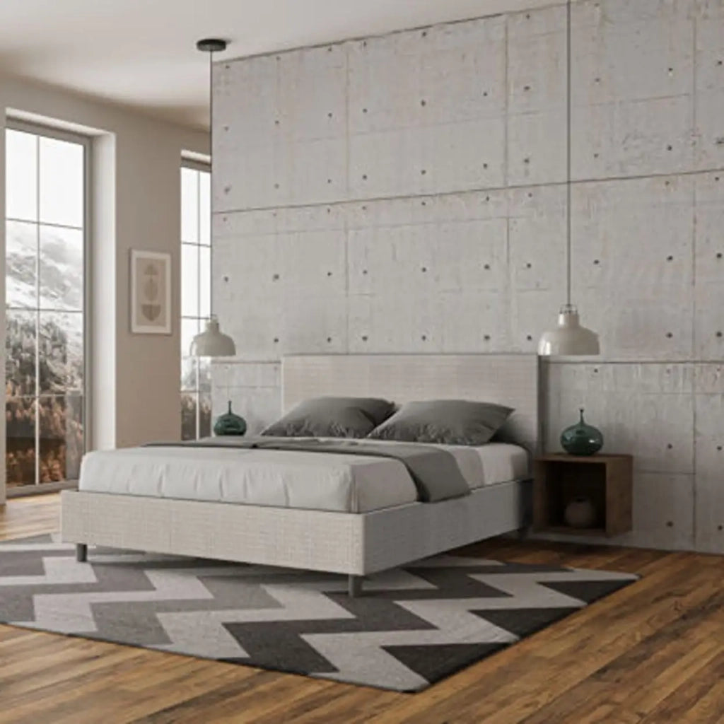 Letto matrimoniale senza rete imbottito 160x210 tessuto Labirinto 1 bianco Adele