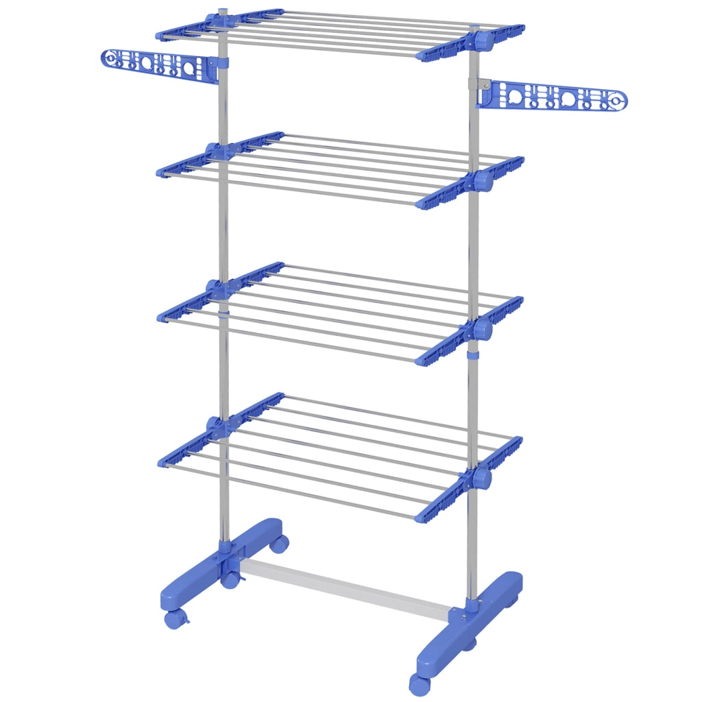Stendino Verticale con 4 Ripiani Regolabili, in Acciaio e Plastica, 142x55x172 cm, Blu e Argento