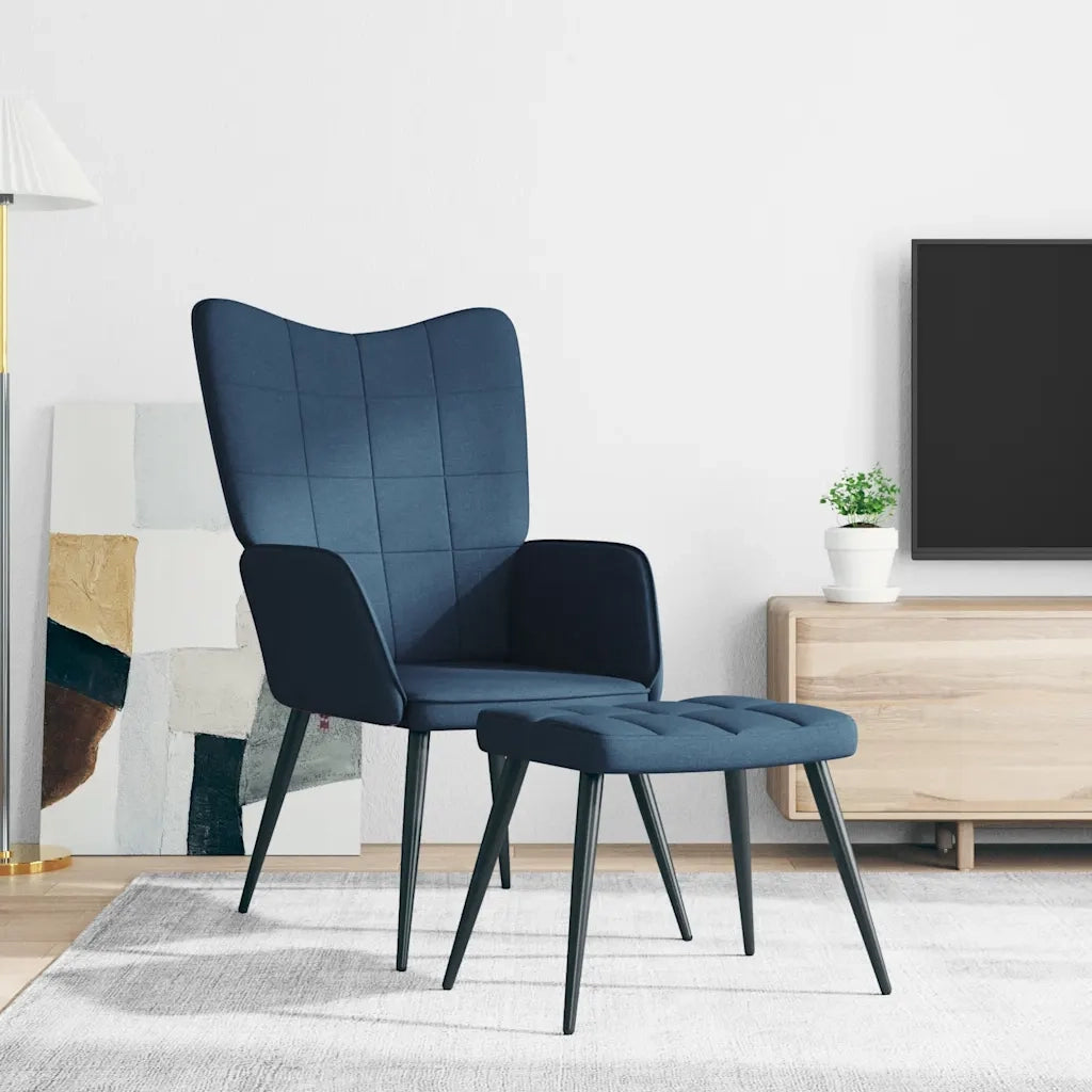 Poltrona | Sedia Relax con Sgabello Blu in Tessuto