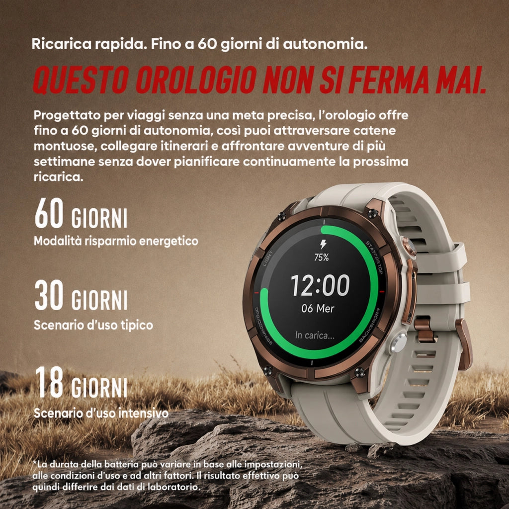 Smartwatch Orologio Intelligente con GPS; chiamate Bluetooth; schermo AMOLED da 1;43"; torcia; impermeabile 5 ATM - Bronze