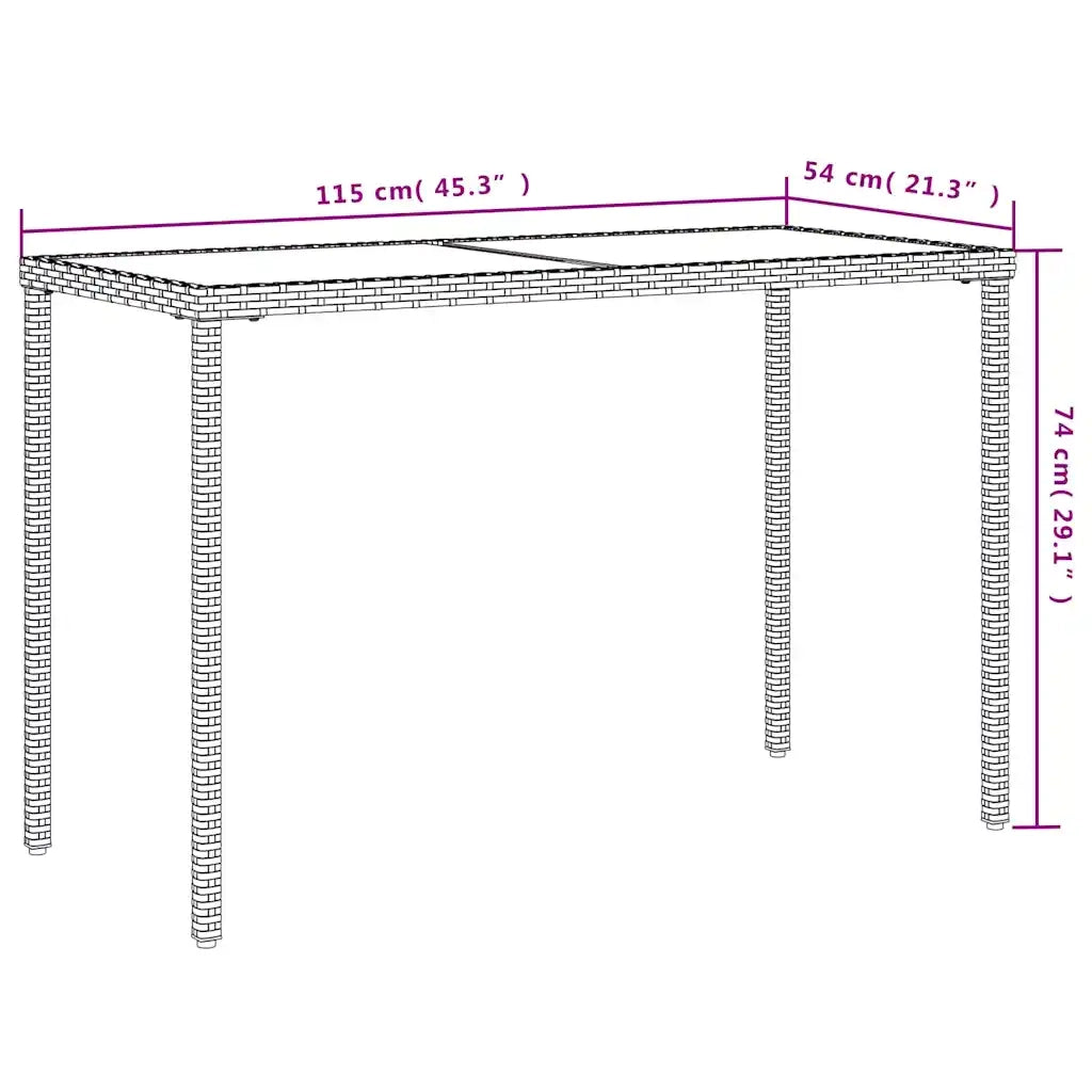 Tavolo da Giardino | Tavolino da esterno Piano in Vetro Nero 115x54x74 cm Polyrattan