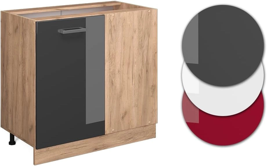 Mobile ad angolo cucina R-Line, Antracite lucido, 86 cm senza piano di lavoro, per la libera combinazione all'interno di sistemi cucina modulari