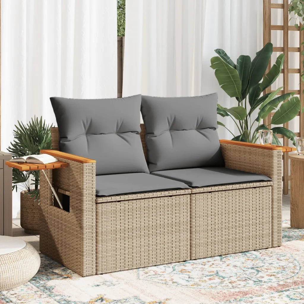 Divano da Giardino con Cuscini a 2 Posti-Sofa da Giardino-Divano da esterno Beige in Polyrattan 108404