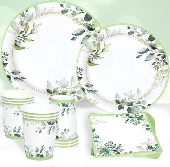 Set di tovagliette e bicchieri in carta salatina a 96 pezzi, verde smeraldo
