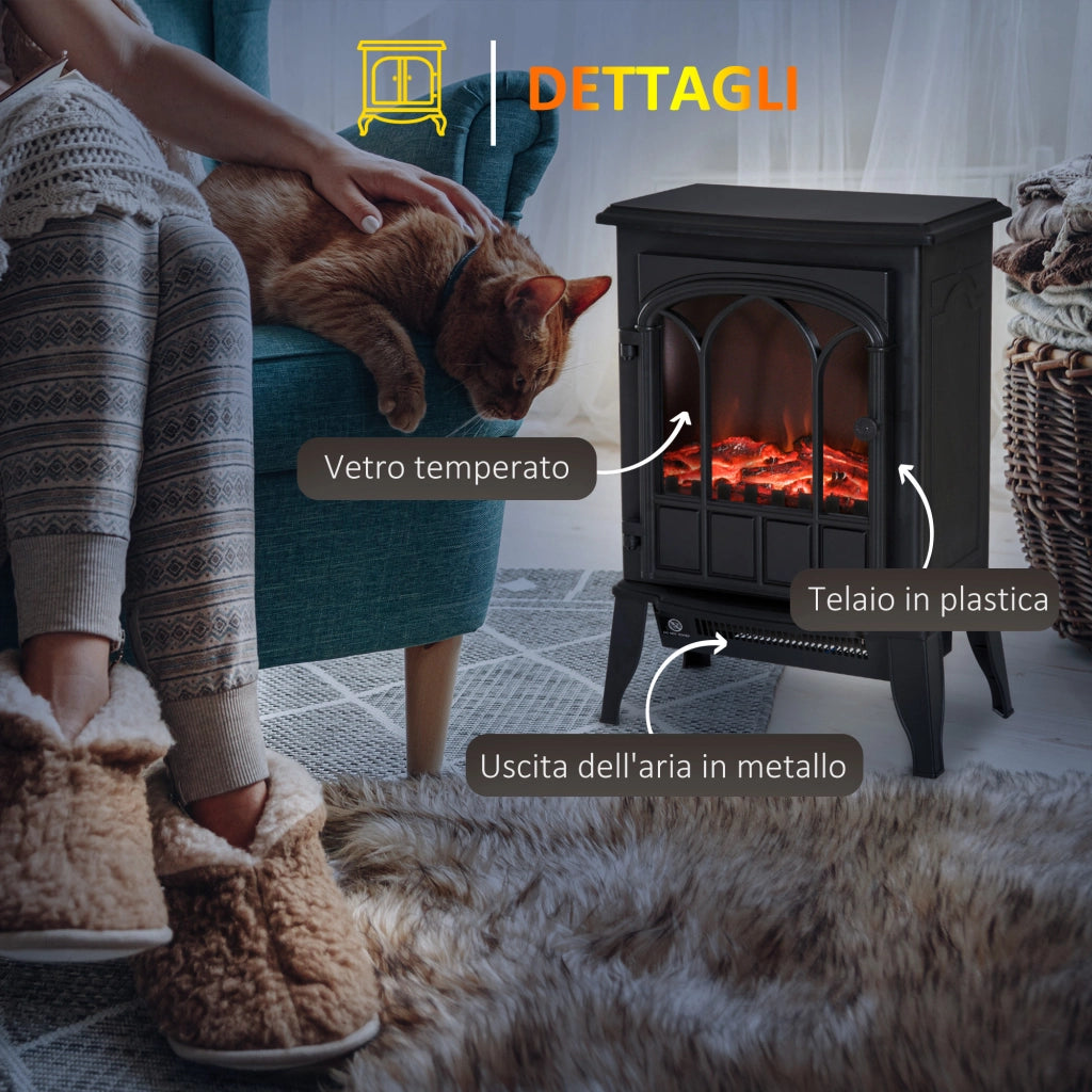 EasyComfort Camino da Terra Elettrico Potenza 1000W / 2000W con Effetto Fiamma Luminosità Regolabile, Caminetto Elettrico con Temperatura Regolabile e Protezione Anti Surriscaldamento, 39x23x56.5cm, Nero