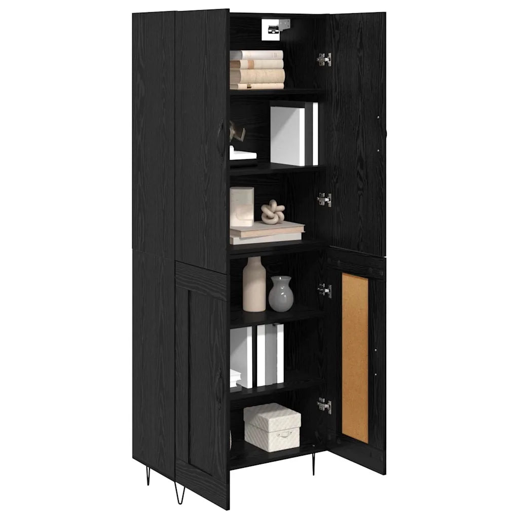 Credenza 2 pz | Madia | Buffet da pranzo | Armadio da pranzo Rovere Nero Legno ingegnerizzato e vetro
